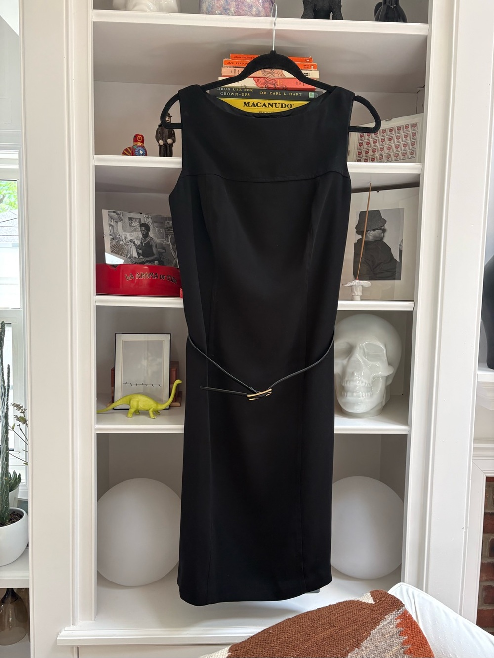 Polo by Ralph Lauren Black Sleeveless Midi Sheath Dress with Waist Detail